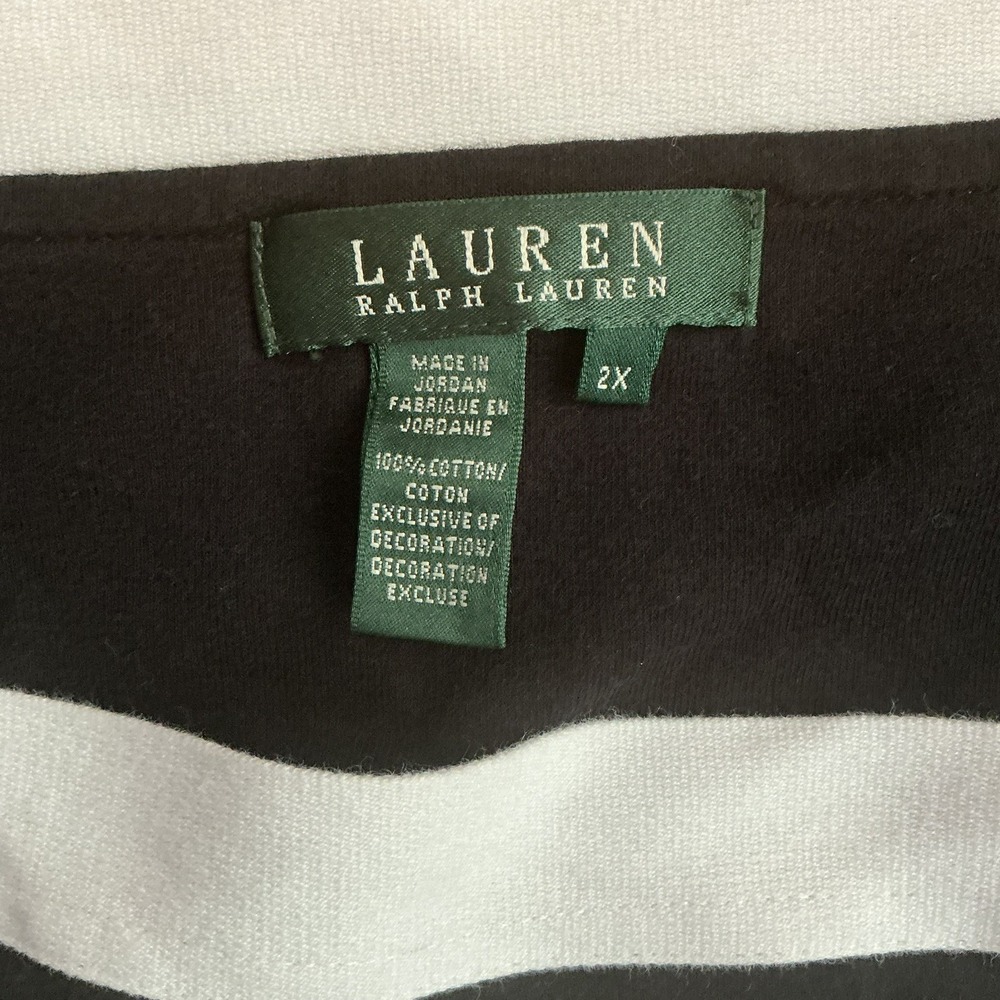 Lauren Ralph Lauren Plus Boat Neck 3/4 Sleeve Cotton Top Black 2X - Picture 3 of 7